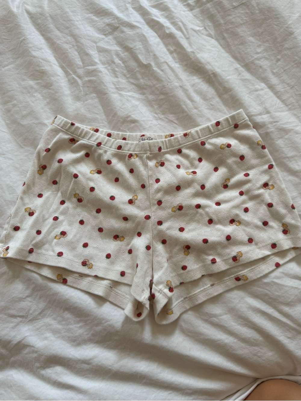 Brandy Melville Cream Pajama Shorts with Red Dot and Yellow Floral Print